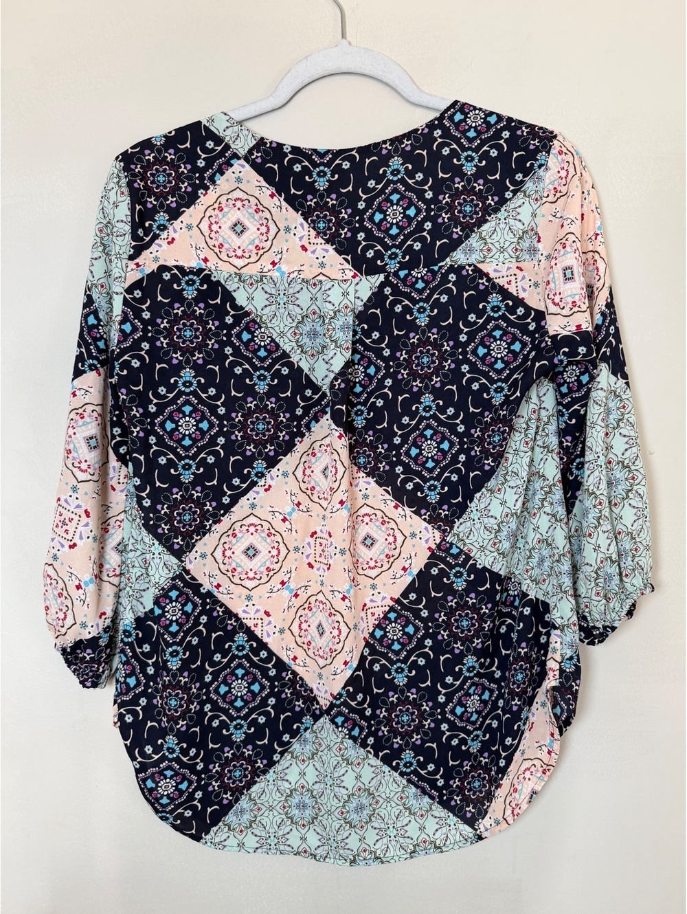 Pleione Women's Patchwork Print 3/4 Sleeve Blouse, Size Small - Picture 6 of 6